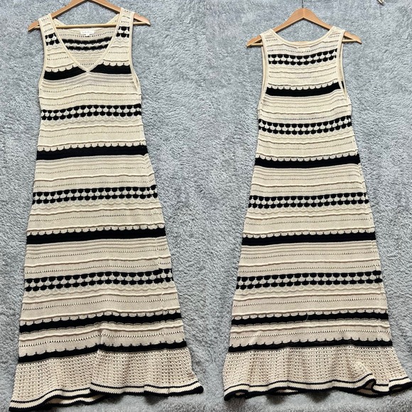 By The River Dress Large Ivory Black Crochet Sleeveless Maxi Boho Anthropologie - Picture 1 of 9